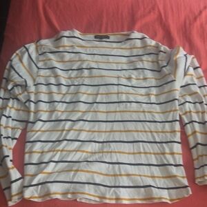 Banana Republic Striped Crewneck Sweater - White, Yellow, and Black